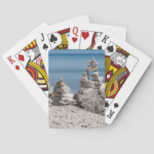 USA, Michigan. Stone Towers On The Beach Poker Cards