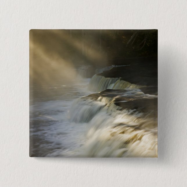 USA, Michigan, Upper Peninsula. Sunbeams on Pinback Button (Front)