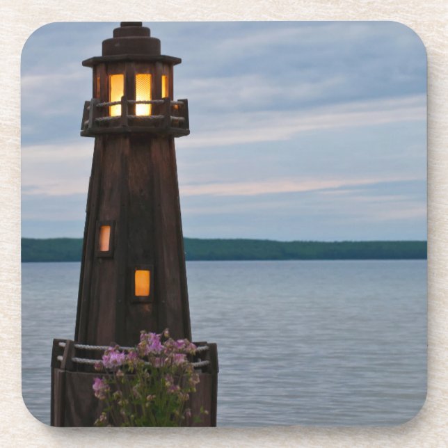 USA, Michigan. Yard Decoration Lighthouse Beverage Coaster (Front)