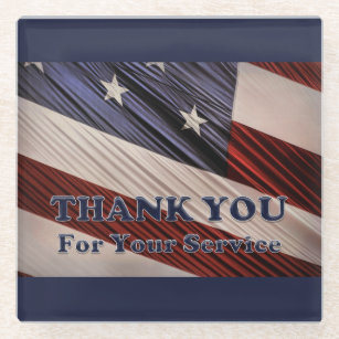 USA Military Veterans Patriotic Flag Thank You Glass Coaster