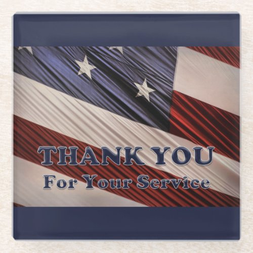 USA Military Veterans Patriotic Flag Thank You Glass Coaster