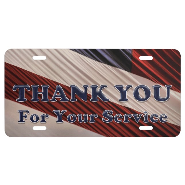 USA Military Veterans Patriotic Flag Thank You License Plate (Front)
