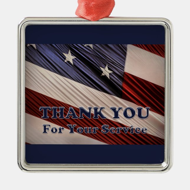 USA Military Veterans Patriotic Flag Thank You Metal Ornament (Front)