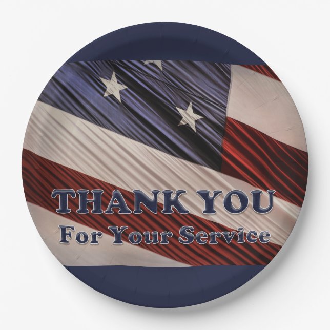 USA Military Veterans Patriotic Flag Thank You Paper Plates (Front)