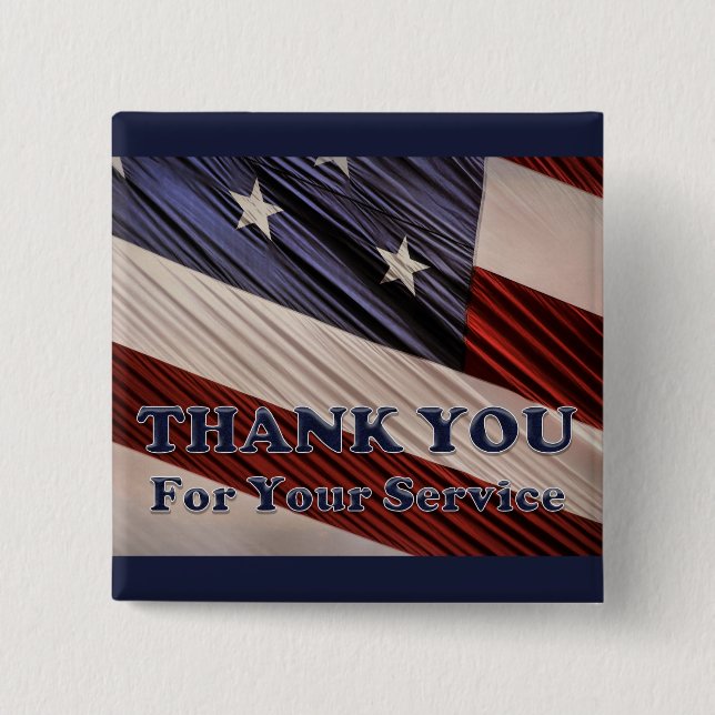 USA Military Veterans Patriotic Flag Thank You Pinback Button (Front)