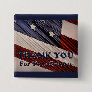 USA Military Veterans Patriotic Flag Thank You Pinback Button