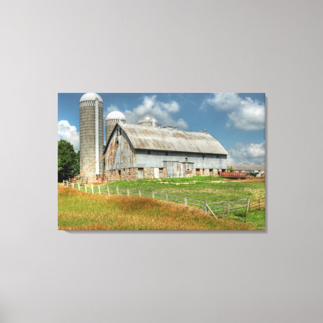 USA, Minnesota Barn And Silo Canvas Print (Front)