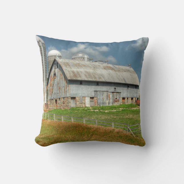 USA, Minnesota Barn And Silo Throw Pillow (Front)