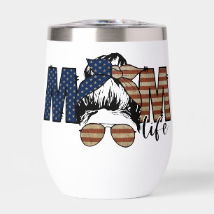 USA Mom Life Wine Tumbler – Rustic American Flag 