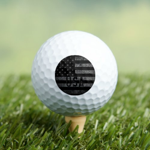 USA Monogram Vintage Black Grunge American Flag Golf Balls