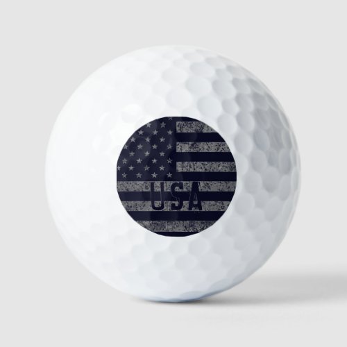 USA Monogram Vintage Blue Grunge American Flag Golf Balls