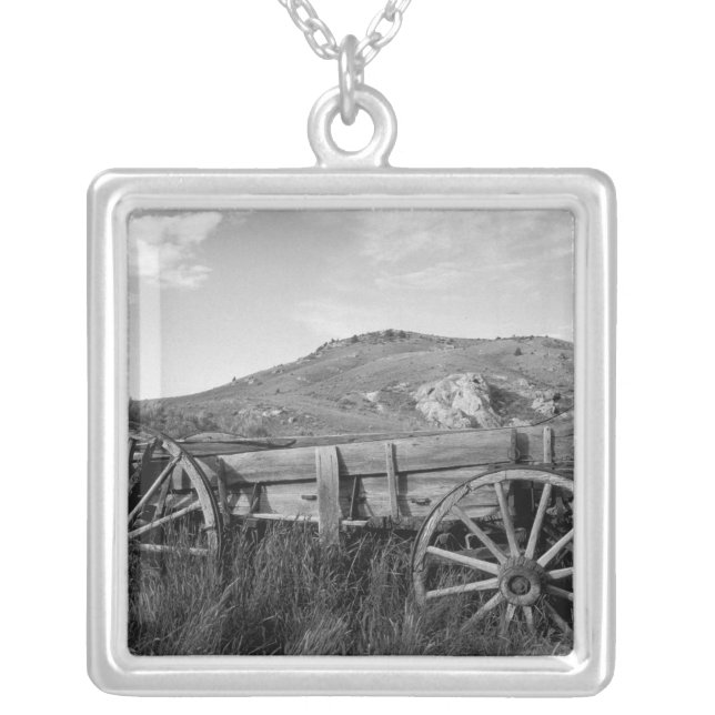 USA, Montana, Bannack State Park Old wagon made Silver Plated Necklace (Front)