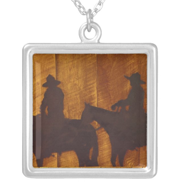 USA, Montana, Boulder River Cowboys on horses Silver Plated Necklace (Front)