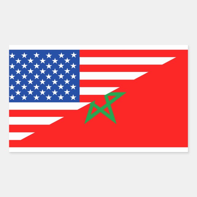 usa morocco country half flag america symbol rectangular sticker (Front)