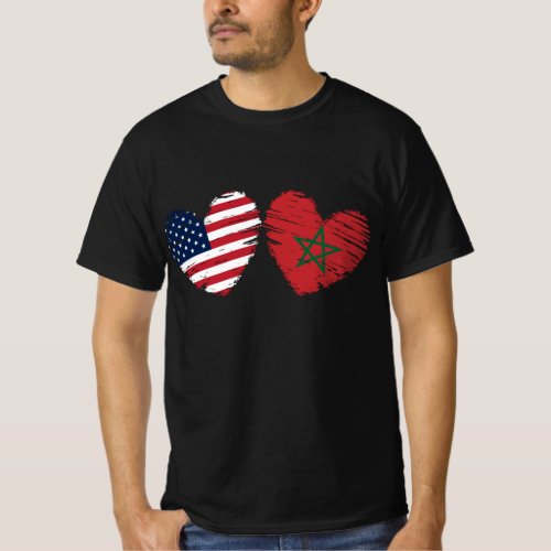 USA Morocco Flag Heart Moroccan American T_Shirt