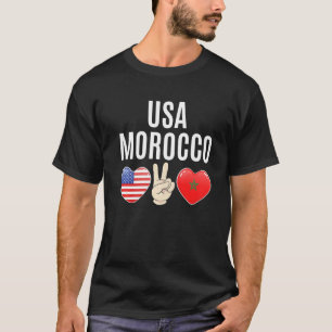 Usa Morocco Moors Peace Hand And Love Heart Mooris T-Shirt