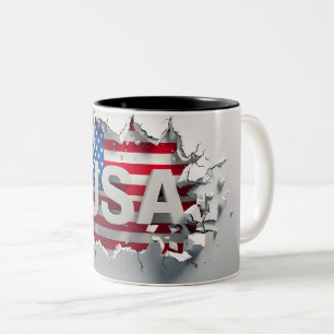 USA Mug, 4th of July Mug, Independence Day Two-Tone Coffee Mug