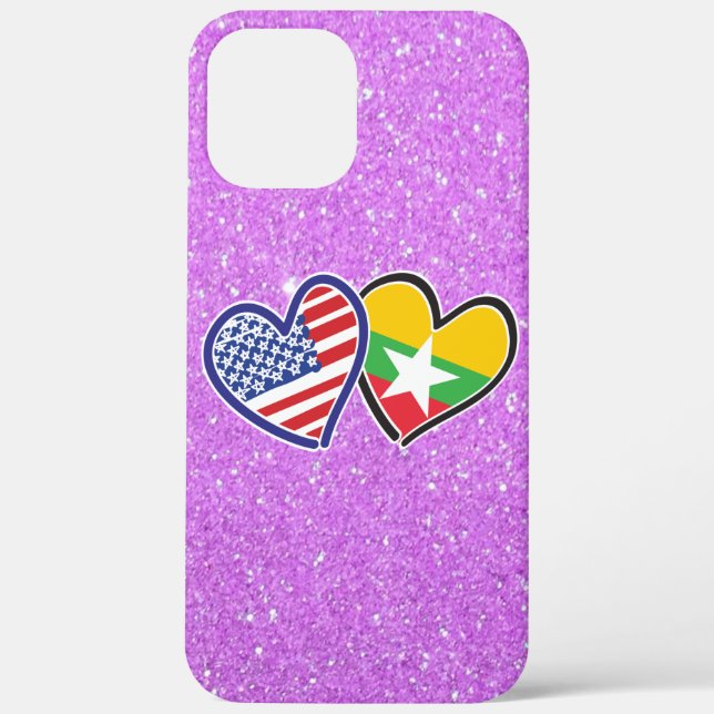 USA Myanmar Love Hearts Case-Mate iPhone Case (Back)