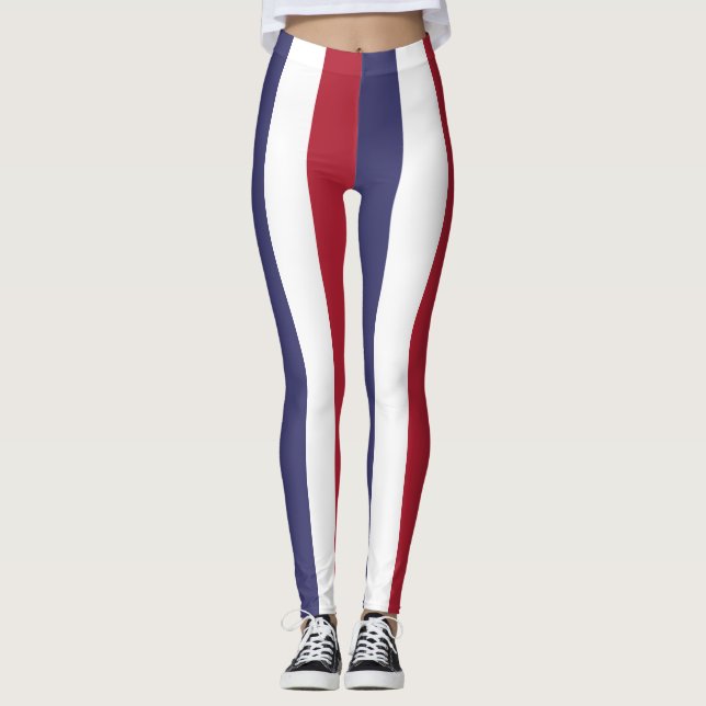 USA National Flag Colors Vertical Striped Leggings (Front)