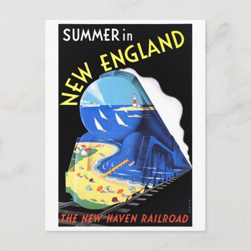 USA New England Vintage Travel Poster Restored Postcard