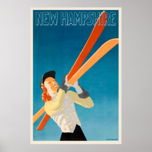 USA New Hampshire Vintage Ski Poster - Framed