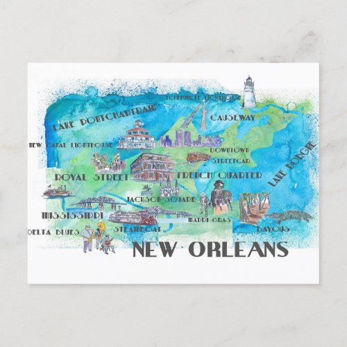 USA New Jersey Travel Map With Highlights Postcard