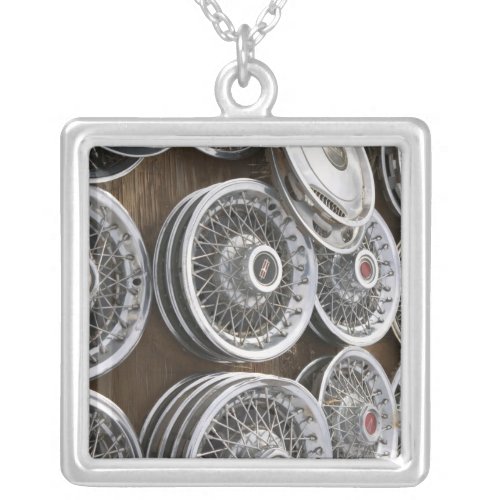 USA New Mexico Prewitt Auto Hubcaps  Rt 66 Silver Plated Necklace