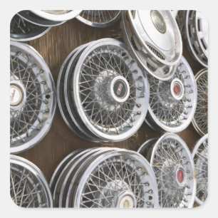 USA, New Mexico, Prewitt: Auto Hubcaps / Rt. 66 Square Sticker