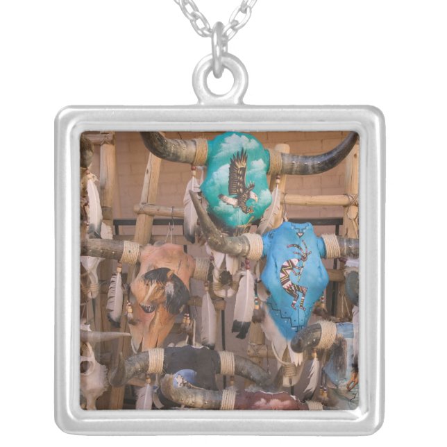 USA, New Mexico, Santa Fe: Downtown Santa Fe, Silver Plated Necklace (Front)