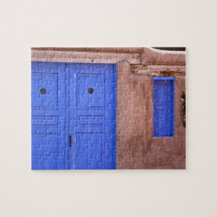 USA, New Mexico, Santa Fe. View of blue door and Jigsaw Puzzle