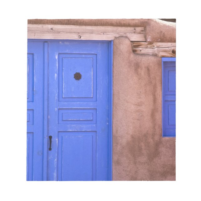 USA, New Mexico, Santa Fe. View of blue door and Notepad (Front)