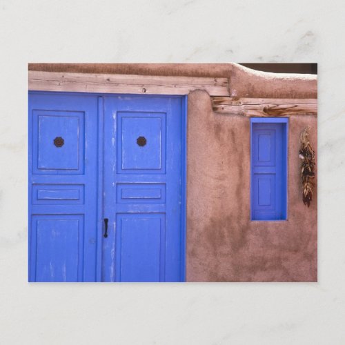 USA New Mexico Santa Fe View of blue door and Postcard