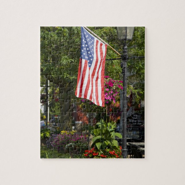 USA, New York, Lewiston. American flag attached Jigsaw Puzzle (Vertical)