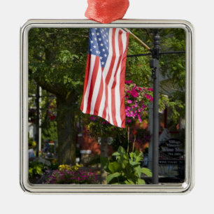 USA, New York, Lewiston. American flag attached Metal Ornament