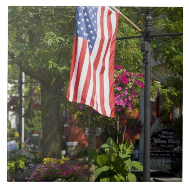 USA, New York, Lewiston. American flag attached Tile (Front)