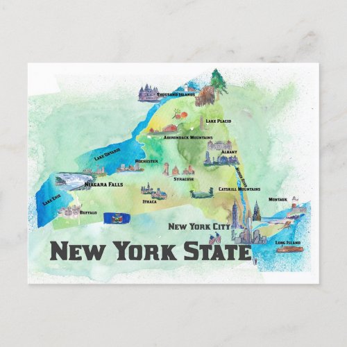 USA New York State Travel  Map  Postcard