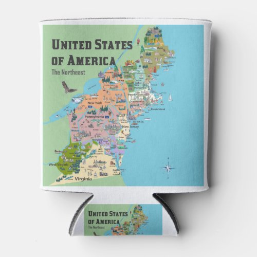 USA Northeast States Map Can Cooler