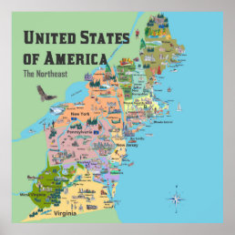 USA Northeast States Map Poster