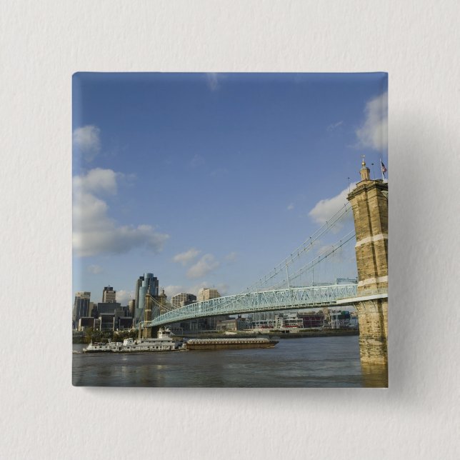 USA, Ohio, Cincinnati: Roebling Suspension 2 Pinback Button (Front)