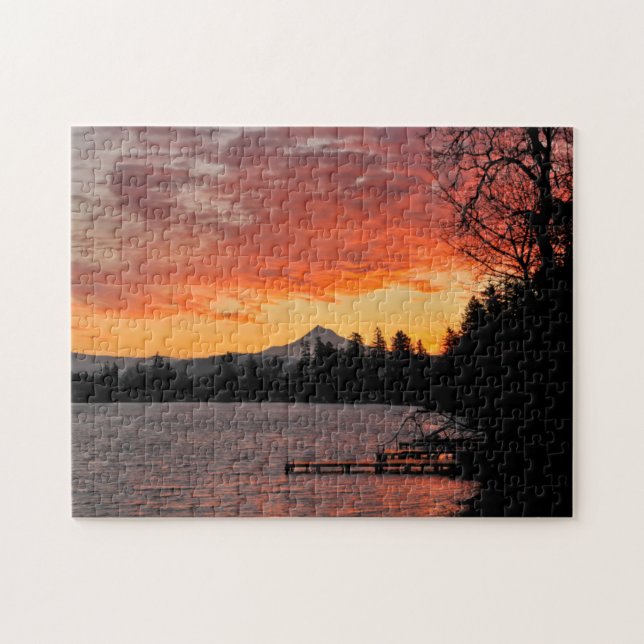USA, Oregon. Blue Lake And Mt Hood At Sunrise Jigsaw Puzzle (Horizontal)