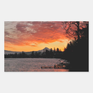 USA, Oregon. Blue Lake And Mt Hood At Sunrise Rectangular Sticker