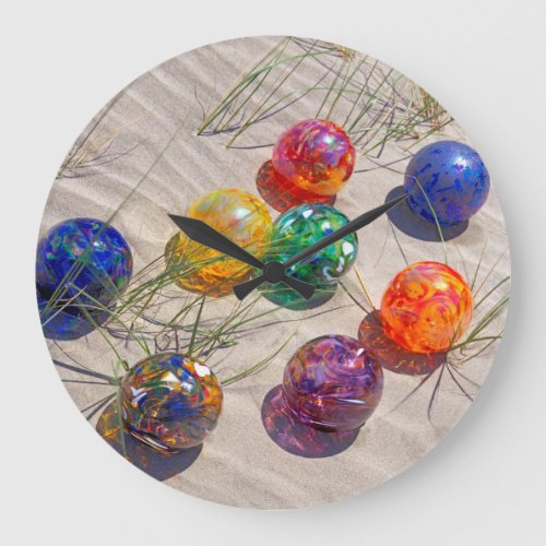 USA Oregon Colorful Glass Floats On Sand Dune Large Clock