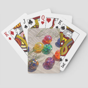 USA, Oregon. Colorful Glass Floats On Sand Dune Poker Cards