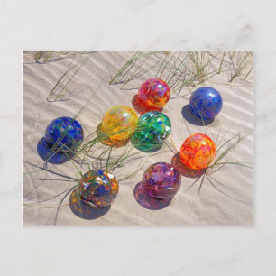 USA, Oregon. Colorful Glass Floats On Sand Dune Postcard