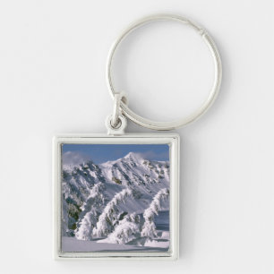 USA, Oregon, Crater Lake NP. Trees bow under the Keychain
