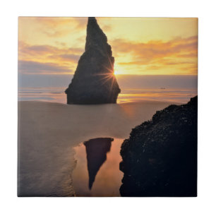 USA, Oregon. Rock Formation At Sunset Tile
