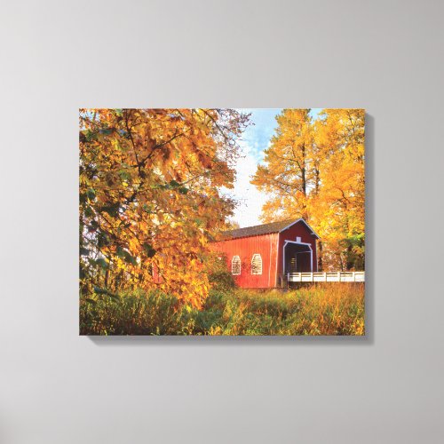 USA Oregon Shimanek Covered Bridge In Morning Canvas Print