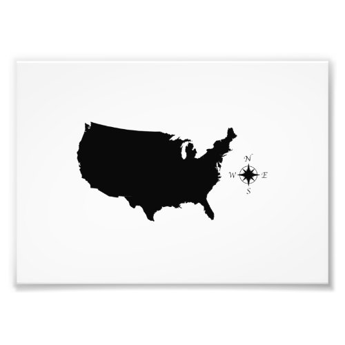 USA Outline Silhouette Map With Compass Photo Print