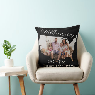 USA Outline Vacation Black Souvenir Family 2-Photo Throw Pillow