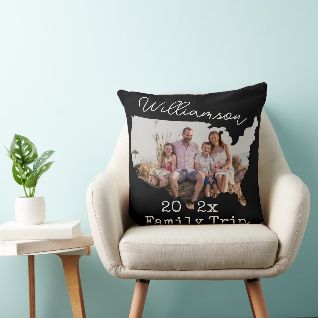 USA Outline Vacation Black Souvenir Family 2-Photo Throw Pillow (Chair)